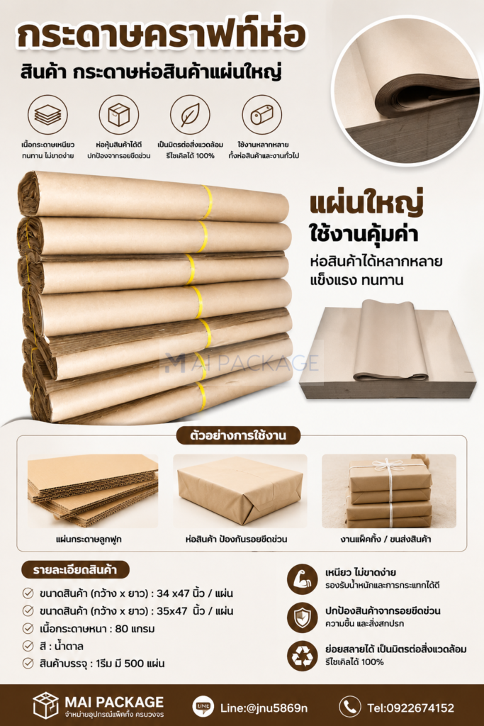 กระดาษคราฟท์, กระดาษคราฟท์ห่อสินค้า, กระดาษน้ำตาล, กระดาษห่อพัสดุ